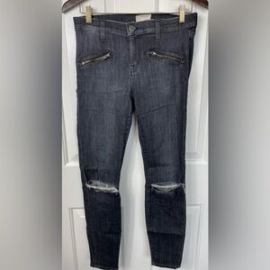 Current / Elliott Womens Jeans Skinny Ankle Distressed - Stretch - Size 28 Black